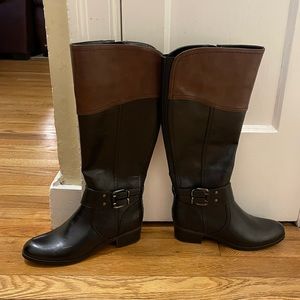 Untenvo Knee High Black Boots with Brown accent - small heel